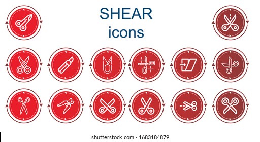 Editable 14 shear icons for web and mobile. Set of shear included icons line Scissors, Cut, Shears, Shear