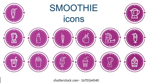 Bearbeitbar 14 Smoothie Icons für Web und Mobile. Smoothie-Reihe enthält Symbole Linie Milkshake, Blender, Smoothie