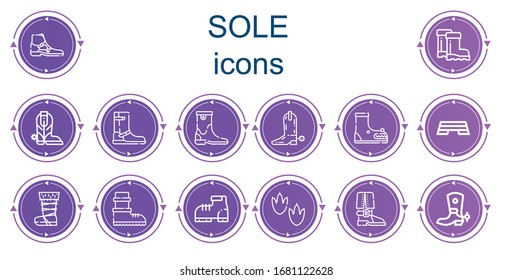 Editable 14 sole icons for web and mobile. Set of sole included icons line Boot, Boots, Step, Footprint