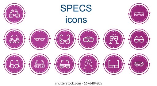 Editable 14 specs icons for web and mobile. Set of specs included icons line Sunglasses, Glasses
