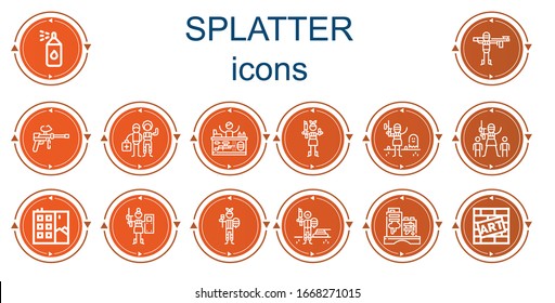 Editable 14 splatter icons for web and mobile. Set of splatter included icons line Paint spray, Paintball, Graffiti