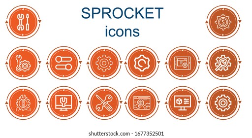Editable 14 sprocket icons for web and mobile. Set of sprocket included icons line Settings, Setting