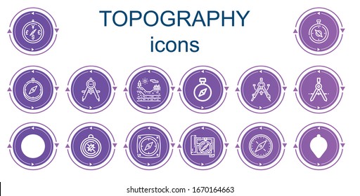 Editable 14 topography icons for web and mobile. Set of topography included icons line Compass, Geology