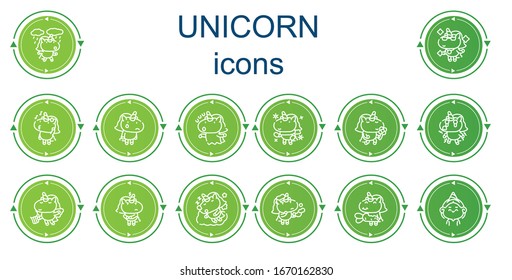 Editable 14 unicorn icons for web and mobile. Set of unicorn included icons line Unicorn, Birthday girl