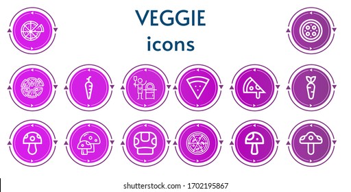 Editable 14 veggie icons for web and mobile. Set of veggie included icons line Pizza, Carrot, Mushroom