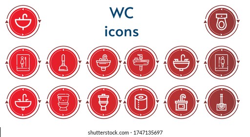 Editable 14 wc icons for web and mobile. Set of wc included icons line Sink, Toilet, Plunger, Wc, Toilet paper, Toilet brush