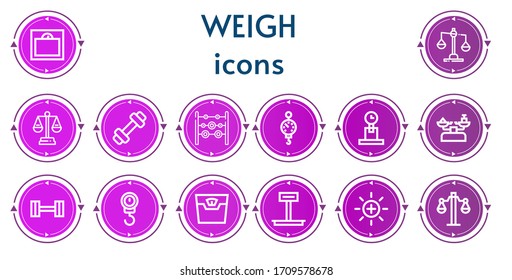 Editable 14 iconos de peso para web y móvil. Juego de pesos incluidos iconos peso línea peso, balance, peso, astillero, escala