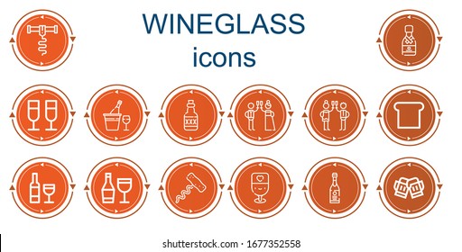 Editable 14 wineglass icons for web and mobile. Set of wineglass included icons line Corkscrew, Champagne, Rum, Toast, Wine