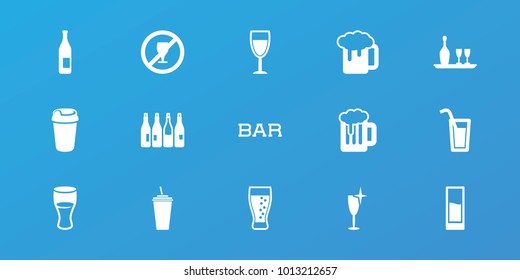 Editable 15 alcohol icons: bottle, clean wine glass, beer mug, drink, no drink, wine bottle and glass, soda, wine glass, cocktail, beer