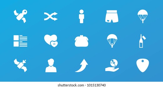 Editable 15 app icons: purse, parachute, ampoule, satellite, shuffle, cd on hand, user, menu, sport shorts, arrow, minus favorite