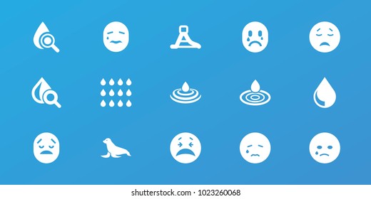 Editable 15 aqua icons: water drop, crying emot, drop under magnifier, waterslide, drop
