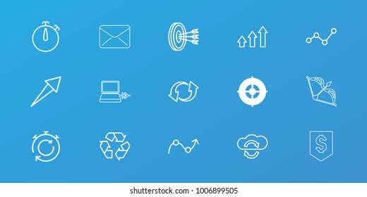 Editable 15 arrow icons: target, arrow, recycle, graph, update, cloud sync, arrows in target, stopwatch, laptop connection, dollar down, mail