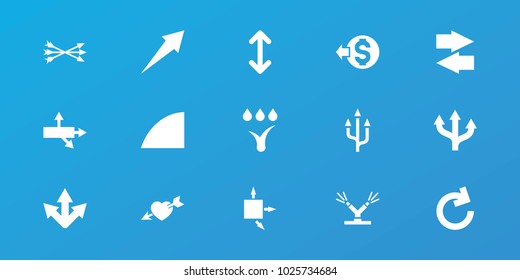 Editable 15 arrows icons: arrow, heart with arrow, reload, angle, watering system, arrow bow