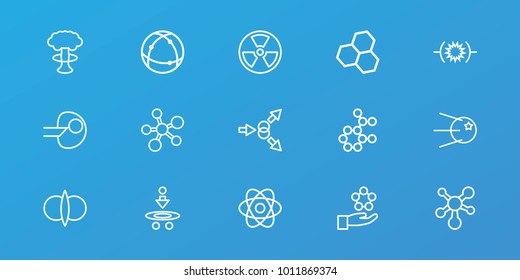 Editable 15 atom icons: chemical structure, atom, pressure, core, radiation