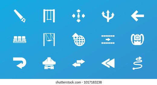 Editable 15 back icons: backpack, chair, man move, back arrow, arrow, swing, global home, curved arrow