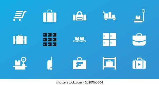 Editable 15 baggage icons: luggage storage, case, luggage, sport bag, lugagge weight, suitcase