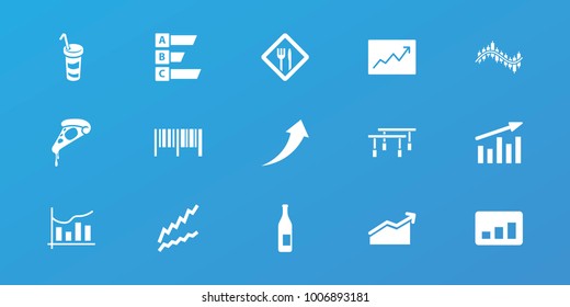 Editable 15 bar icons: barcode, bottle, pizza, drink, graph, chart, statistic, line graph, restaurant, arrow up