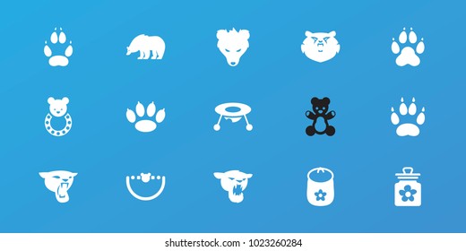 Editable 15 bear icons: bear, panther, animal paw, baby toy, paw
