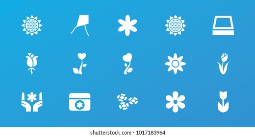 Editable 15 blossom icons: sunflower, flower, dandelion, heart flower, square plant pot