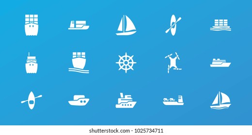 Editable 15 boat icons: boat, ship, helm, cargo ship, rowing, sailboat, rowing boat