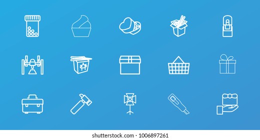 Editable 15 box icons: toolbox, hummer, box, gift, chinese fast food, noodles fast food, bottle pills, shopping bag, office supply, cream, present