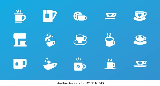 Editable 15 cappuccino icons: coffee cup, cup with heart, coffee, coffee machine