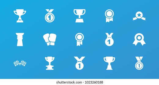 Editable 15 champion icons: trophy, medal, boxing gloves, finish flag