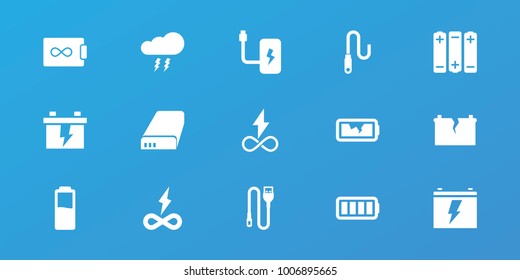 Editable 15 charge icons: battery, endless battery, wire