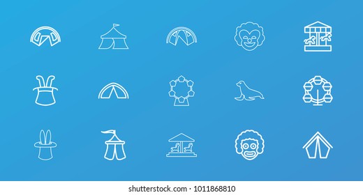 Editable 15 circus icons: magic hat, carousel, tent, clown, seal