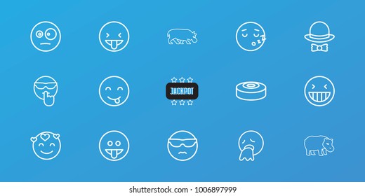 Editable 15 comic icons: laughing emot, cool emot in sunglasses, hat and bow, smoke bomb, hippopotamus