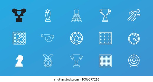 Editable 15 competition icons: horse chess, field, trophy, chess board, stopwatch, running, target, board game, fotball, medal, shuttlecock