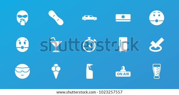 Editable 15 cool\
icons: cleanser, tick, cool emot in sunglasses, surprised emot,\
stopwatch, open air, ice cream, soda, air conditioner, snow board,\
car, cocktail, clean\
fridge