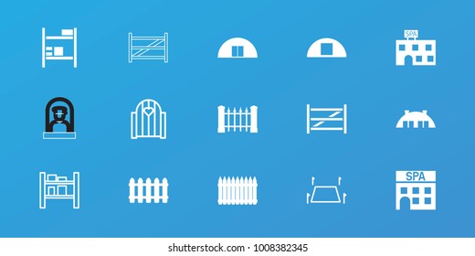 Editable 15 country icons: fence, spa building, cargo barn, barn, gate, land territory
