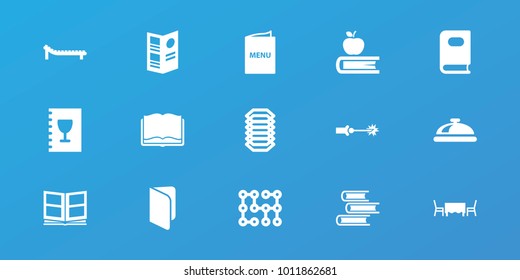 Editable 15 cover icons: dish, book, photo album, menu, restaurant table, sunbed, electric circuit