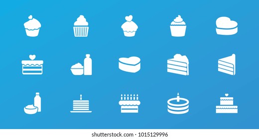 Editable 15 cupcake icons: cake, drink and food, muffin, heart cake, cake with one candle
