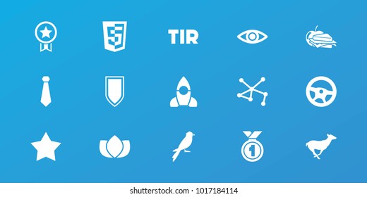 Editable 15 emblem icons: antelope, lotus, wheel, sandwich and apple, tie, connection, star, shield, eye, sparrow, rocket, medal