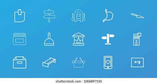 Editable 15 empty icons: direction, garden bench, dustpan, blackboard x+y, box, stage, stomach, heart mobile, no charge, glued note, cream, shopping basket