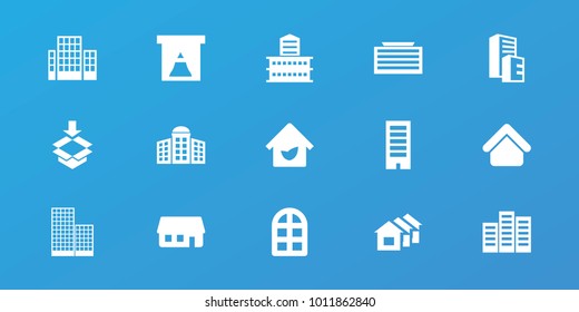 Editable 15 estate icons: window, house building, building   isolated  sign symbol, box, eco house, house