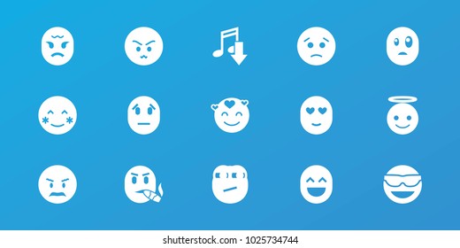 Editable 15 expression icons: blush, emot in sun glasses, sad emot, emoji angel, eating mouth, rolling eyes emoji