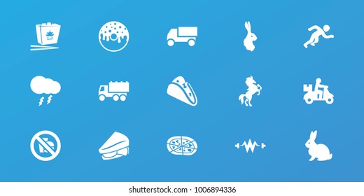 Editable 15 fast icons: rabbit, truck, delivery bike, taco, donut, chinese fast food, sandwich, pizza, electricity, thunderstorm, no fast food, running