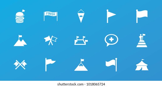 Editable 15 flag icons: flag, locations, medical cross, man at the top of the mountain with flag, finish