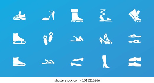 Editable 15 footwear icons: flip flops, heel sandals, slippers, shoe, ice skate, boot, trainers, woman boot