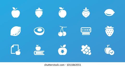Editable 15 fruit icons: apple, cherry, grape, paper and apple, lemon, strawberry, avocado, mulberry