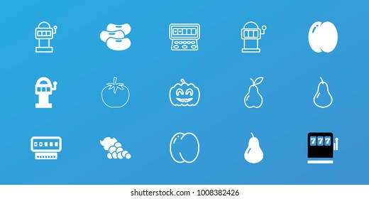 Editable 15 fruit icons: pear, peach, slot machine, slot machine, pumpkin haloween, bean, grape