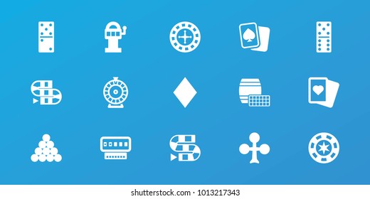 Editable 15 gambling icons: clubs, roulette, domino, spades, dice game, slot machine, biliard triangle, casino chip, diamonds, slot machine