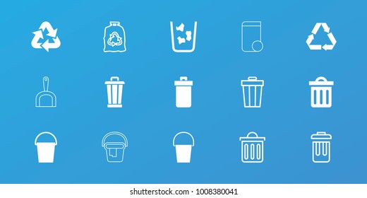 Editable 15 garbage icons: trash bin, bucket, delete trash bin, recycle, trash bag, bin