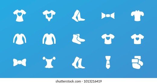 Editable 15 garment icons: socks, blouse, bow tie, tie, t-shirt with heart, baby socks