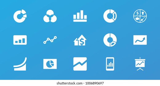 Editable 15 graph icons: graph, pie chart, chart, marketing, line chart, circle intersection