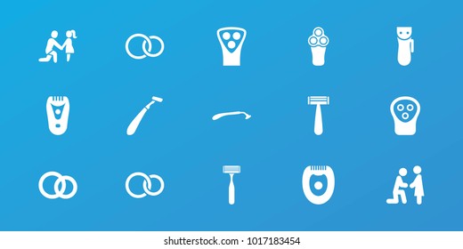 Editable 15 groom icons: razor, electric razor, marriage proposal, rings