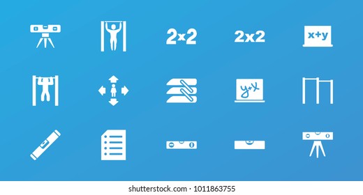 Editable 15 horizontal icons: man move, level ruler, blackboard, blackboard x+y, horizontal bar, bar   tightening, blinds